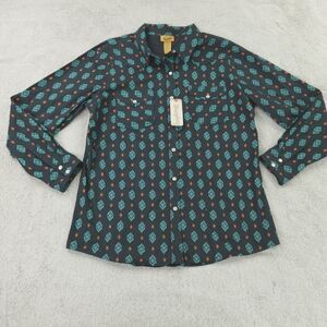 Wrangler Pearl Snap Shirt Aztec Geometric‎ Print Western Yellowstone